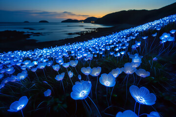 Fototapeta premium at_night_the_blue-glowing_flowers