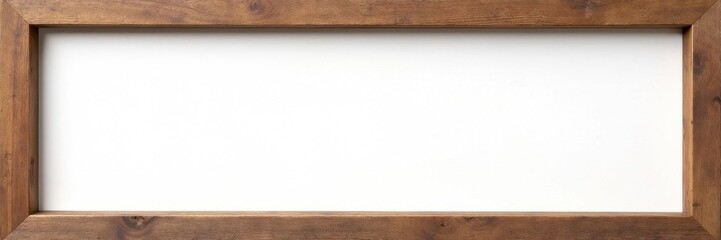 Aged horizontal wood picture frame, canvas removed Clean white backdrop , narrow, home decor, empty