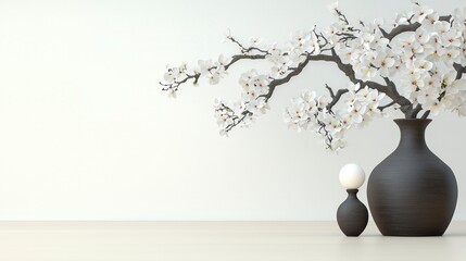 Minimalist Home Decor  White Blossoms in Dark Vase  Zen Interior