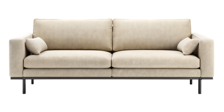 Modern Sofa in Neutral Fabric: A contemporary sofa with a streamlined design and neutral-toned fabric, offering a minimalist yet inviting aesthetic for any living space. 