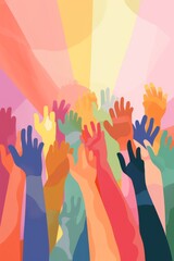 Colorful hands raised up