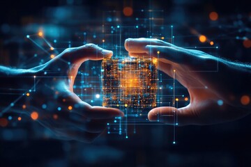 Digital cube transfer, network background, data exchange