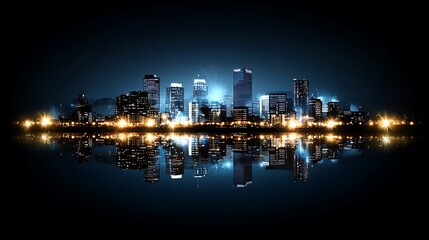 Obraz premium Night Cityscape Skyline Reflecting in Water