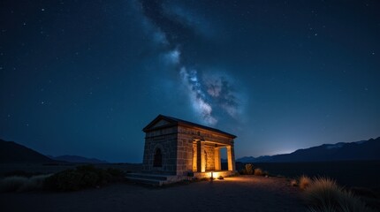 Fototapeta premium Cultural funeral ceremony sacred site prayer sadness holy water cross coffin night sky peaceful environment