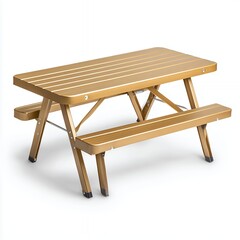 Foldable Gold Metal Picnic Table On White Background