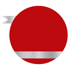 Red Circular Text Frame with Silver Ribbon. Elegant Badge Design, Isolated on White