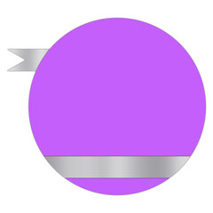 Purple Circular Text Frame with Silver Ribbon. Elegant Badge Design, Isolated on White
