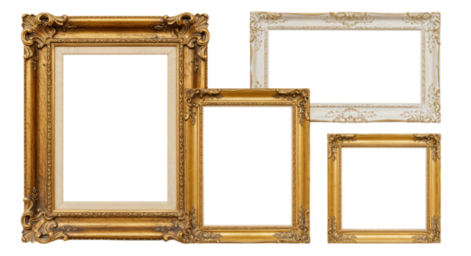 Black and Gold Old Antique Photo Frame PNG isolated on transparent background
