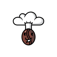 coffee bean character symbol with chef hat.eps
