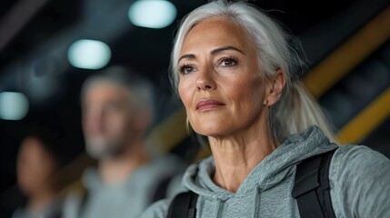 Determined Mature Woman Gym Workout Fitness Health Wellness Strong Gray Hair