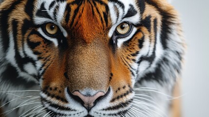 Fototapeta premium Close up of a tiger face showing striking features and intense eyes in natural habitat