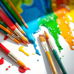 Paintbrushes and Colorful Splashes of Paint