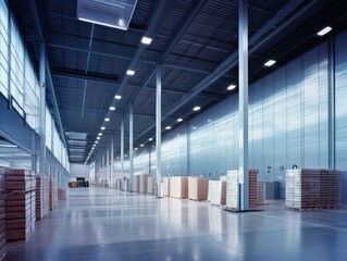 Fototapeta premium Spacious Modern Warehouse Interior with Pallets