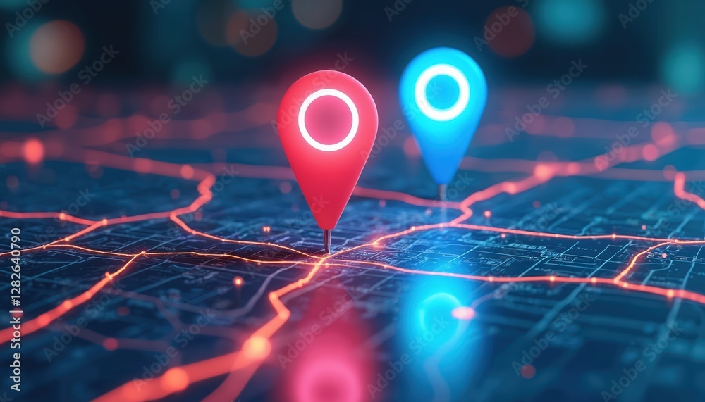 Aufkleber digital illustration displays map with red and blue pins. representing ai tech in gps navigation, in
