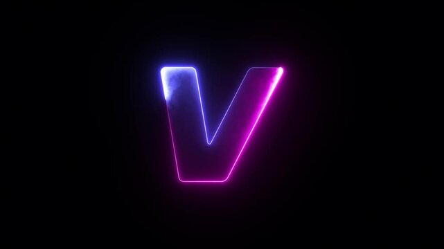 Glowing neon capital Latin alphabet V animation. English Language Letter V, Neon futuristic effect. Trendy font with glow lighting. Educational concepts