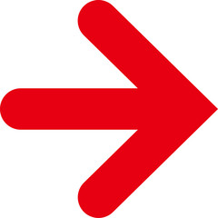 赤色矢印、シンプル丸端イラスト正方形