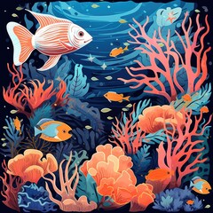 Naklejka premium Vibrant Underwater Coral Reef Scene