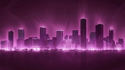 Fototapeta premium Purple City Skyline Glowing At Night