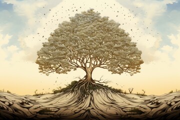 Golden tree on field