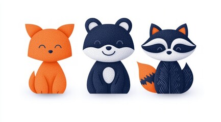 Adorable Cartoon Fox  Raccoon  Bear Illustration