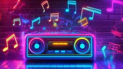 Fototapeta premium neon retro music streaming background