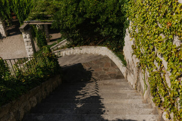 Garden Staircase with Stone Wall