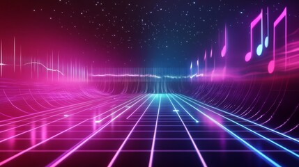 Fototapeta premium neon retro music streaming background