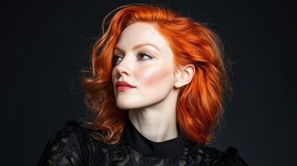 Fototapeta premium Mysterious Redhead Woman Film Noir Portrait Dramatic Lighting Freckles Beauty