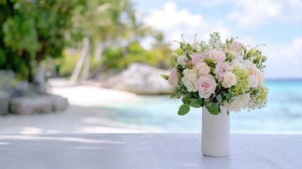 Beach wedding bouquet roses flowers vase
