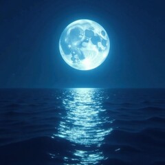 Mystic full moon casts ethereal glow on tranquil blue ocean , water, mystical