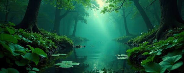 Submerged, verdant gloom, hinting at lost things , texture, fern
