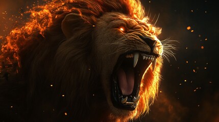 Fiery Roaring Lion Majestic King of the Jungle in Flames