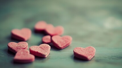Pink Heart Shaped Candies Scattered On A Table