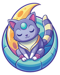 Obraz premium Create a whimsical illustration of a three-eyed, extraterrestrial feline curled up asleep, exhibiting adorable sleepiness.