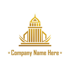 Fototapeta premium Gold real estate logo with a highrise and house outline