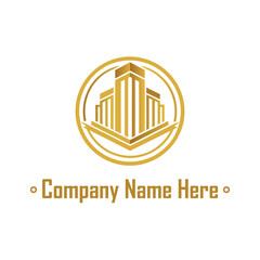 Gold real estate logo with a highrise and house outline