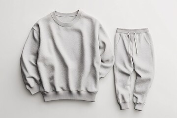 Fototapeta premium A grey colored sweatshirt and matching sweatpants set is shown