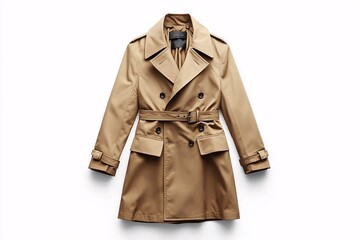 Naklejka premium A Tan Colored Double Breasted Trench Coat On White Background