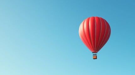 Fototapeta premium A vibrant red hot air balloon floats against a clear blue sky, offering a picturesque view of aerial adventure and tranquility.
