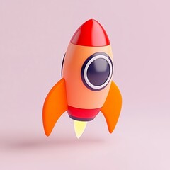 Orange and Red Cartoon Rocket Launching Against Pink Background