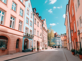Obraz premium Colorful European Cobblestone Street in Sunlight