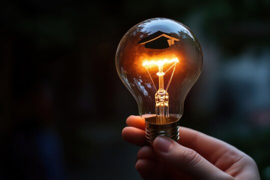 A close-up of a hand holding a glowing light bulb with a graduation cap icon inside, symbolizing online education.