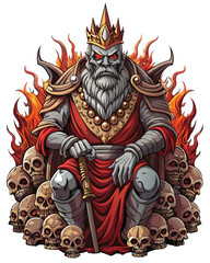 A dethroned, melancholic king with a rusted iron crown sits upon a crumbling throne, his posture conveying weariness and defeat.