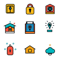 Smart home security automation colorful icon set for technology systems