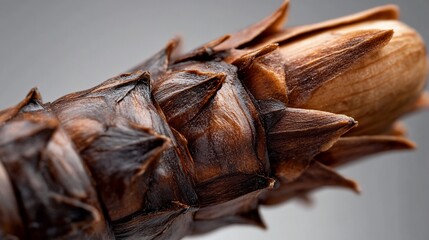 Macro Photography of a Dried Pine Cone: Detailed Texture and Warm Brown Hues