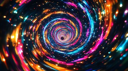 Obraz premium Colorful swirling vortex tunnel with glowing neon lights and motion blur effect