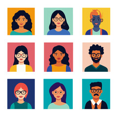 Diverse group of young adults, colorful backgrounds, modern vector style