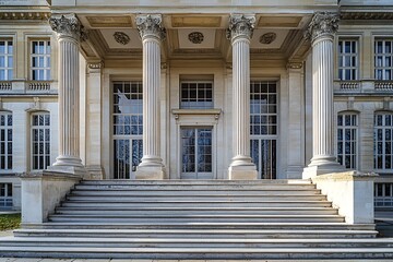 Fototapeta premium Grand building entrance, stone stairs, autumn