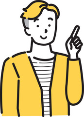 笑顔で説明をする男性　指差し　閃き　案内