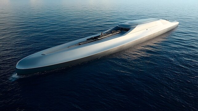 A futuristic concept design of a warship featuring advanced weaponry systems and a sleek aerodynamic hull for enhanced speed power and stealth capabilities in naval combat